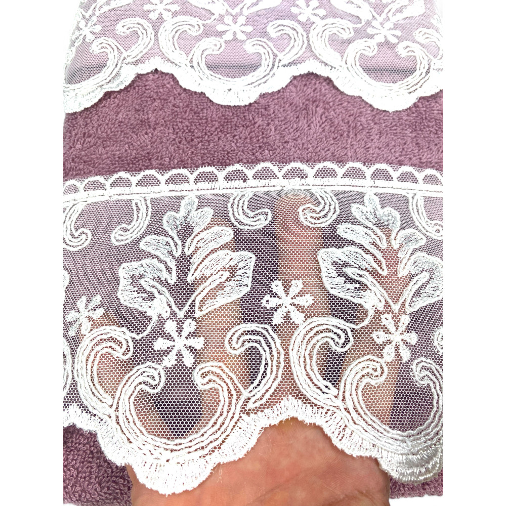 Set Asciugamani 1+1 Pizzo Macramè Malika Rosa, Puro Cotone, Made in Italy, Idea Regalo, Confezione Elegante