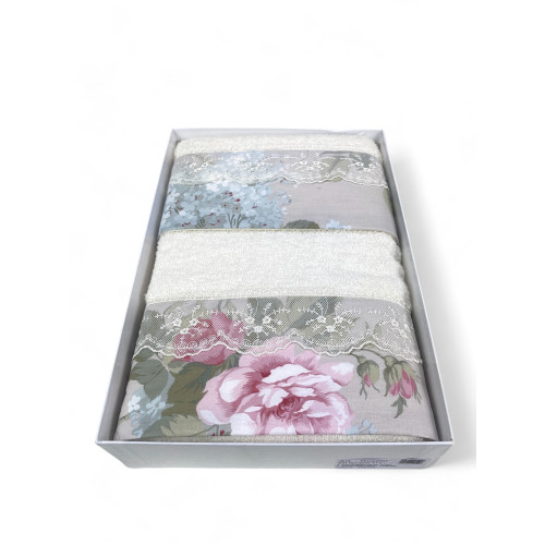 Towel Set 1+1 Macramé Lace Roseto Cream, Pure Cotton, Made in Italy, Gift Idea, Elegant Box