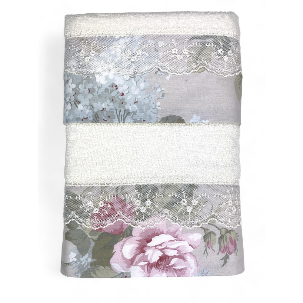 Handtuch-Set 1+1 Makramee-Spitze Roseto creme, reine Baumwolle, Made in Italy, Geschenkidee, elegante Box