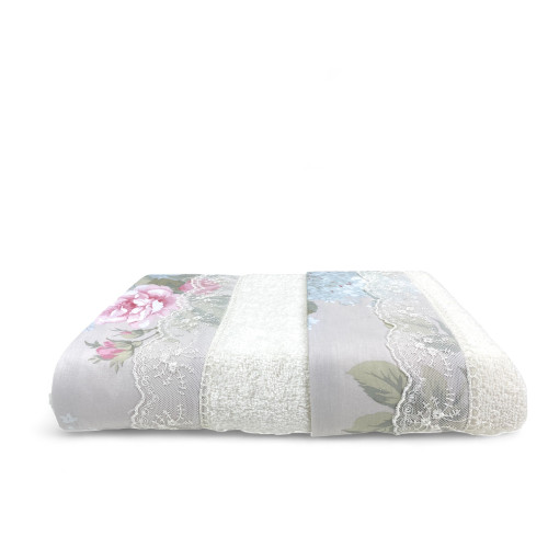 Towel Set 1+1 Macramé Lace Roseto Cream, Pure Cotton, Made in Italy, Gift Idea, Elegant Box