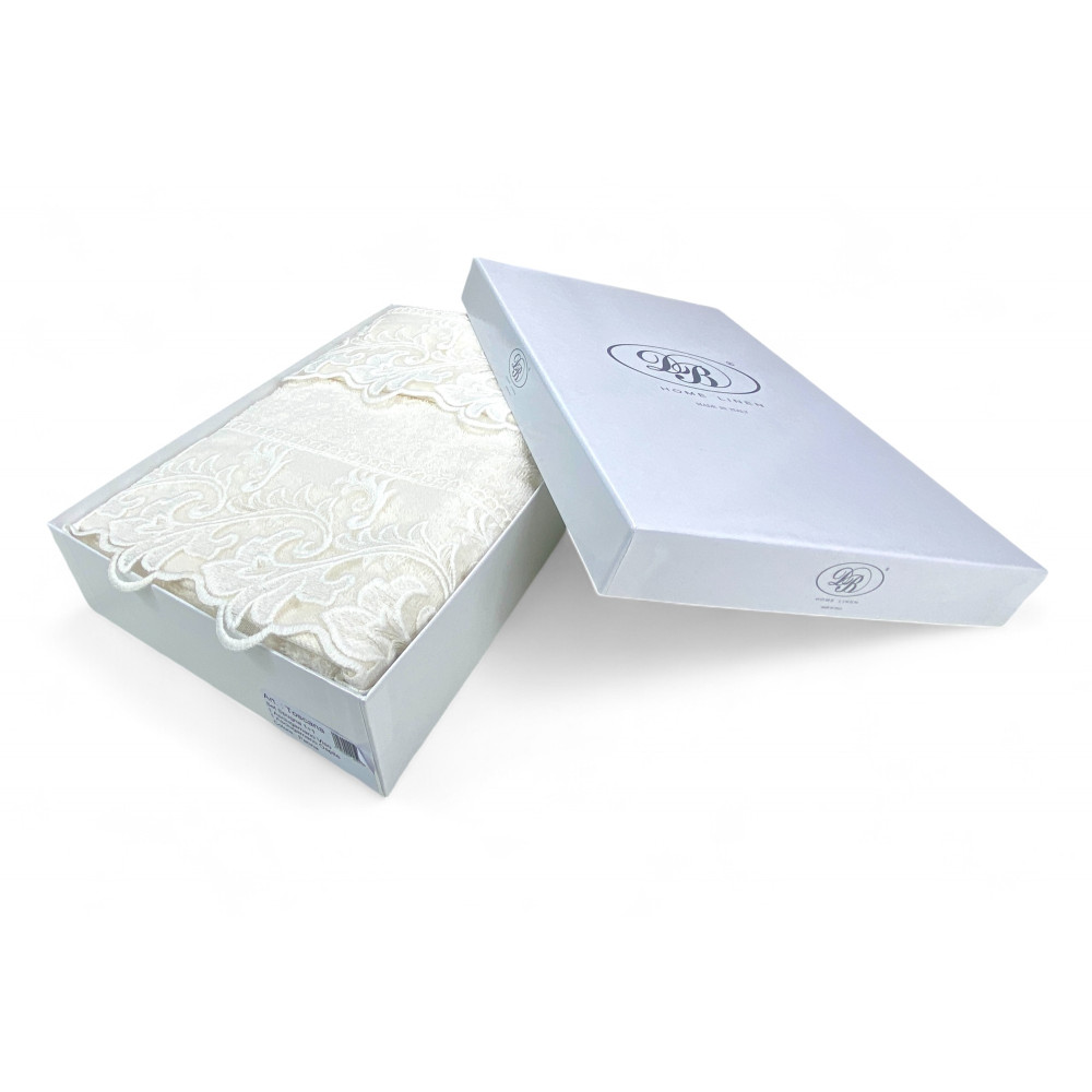 Set Asciugamani 1+1 Pizzo Macramè Toscana Panna, Puro Cotone, Made in Italy, Idea Regalo, Confezione Elegante