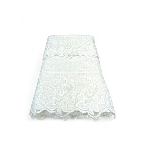 Towel Set 1+1 Macramé Lace Tuscan Cream, Pure Cotton, Made in Italy, Gift Idea, Elegant Box