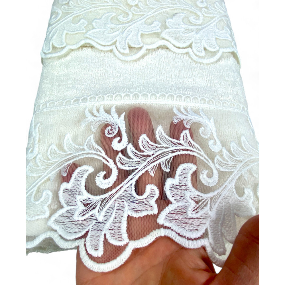 Set de serviettes 1+1 Macramé dentelle toscane crème, pur coton, fabriqué en Italie, idée cadeau, boîte élégante