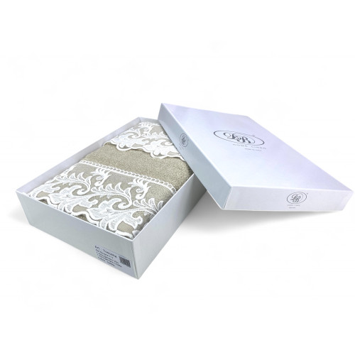 Set Asciugamani 1+1 Pizzo Macramè Toscana Sabbia, Puro Cotone, Made in Italy, Idea Regalo, Confezione Elegante