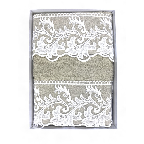 Set Asciugamani 1+1 Pizzo Macramè Toscana Sabbia, Puro Cotone, Made in Italy, Idea Regalo, Confezione Elegante