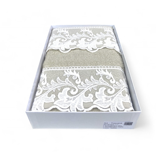 Handtuchset 1+1 Toskanisches Makramee Spitzensand, reine Baumwolle, Made in Italy, Geschenkidee, elegante Verpackung
