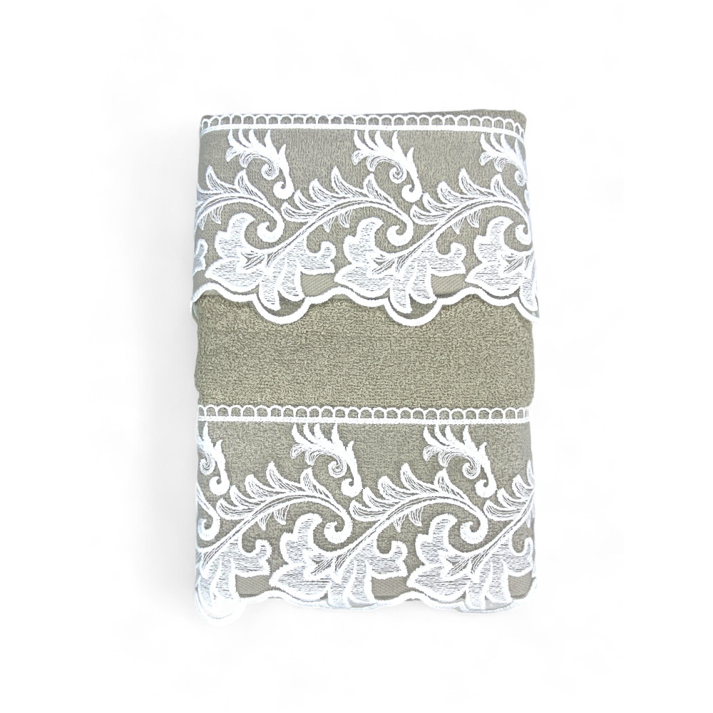 Juego de toallas 1+1 macramé toscano encaje arena, puro algodón, made in Italy, idea de regalo, embalaje elegante