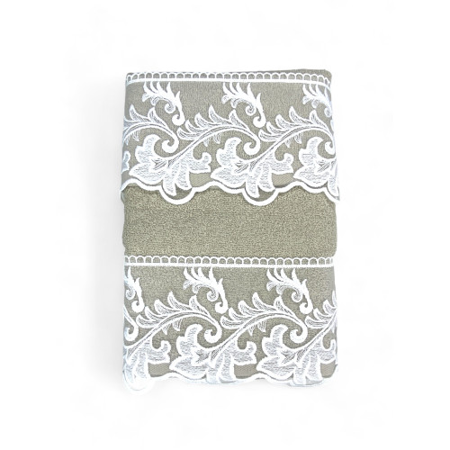 Set de serviettes 1+1 Macramé toscan dentelle sable, pur coton, Made in Italy, Idée cadeau, Emballage élégant