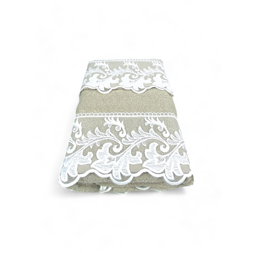 Towel Set 1+1 Tuscan Macramé Lace Sand, Pure Cotton, Made in Italy, Gift Idea, Elegant Packaging