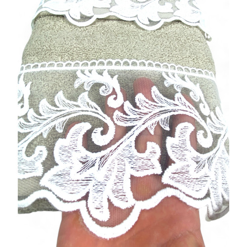 Set de serviettes 1+1 Macramé toscan dentelle sable, pur coton, Made in Italy, Idée cadeau, Emballage élégant