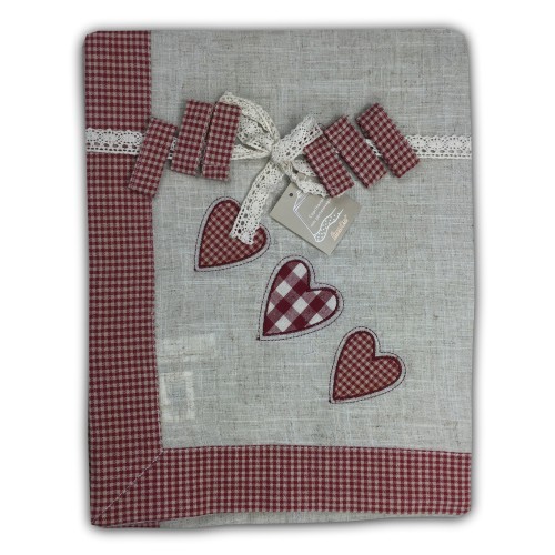 MANTEL TIROLESA MAGGIE MANTEL DE MESA CORAZÓN ROJO CON SERVILLETERO