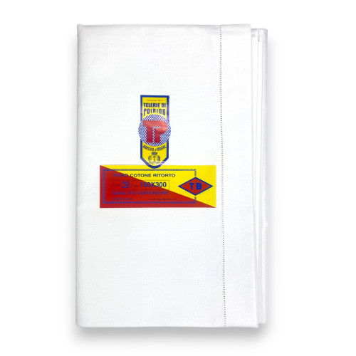 Lenzuolo sopra in cotone ritorto Tb Poirino, orlo a giorno ricamato, tessuto spesso - 3 misure - made in italy