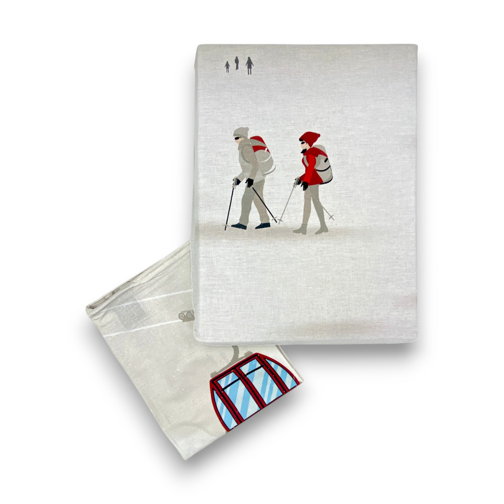 Funda nórdica de algodón de doble cara con estampado de esquiadores tirolés | Juego individual y doble con fundas de almohada a