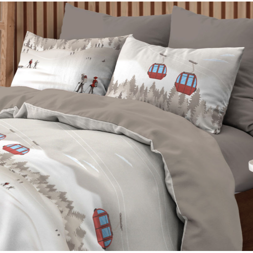 Tyrolienne Skiers motif housse de couette en coton double face | Ensemble simple et double avec taies d’oreiller coordonnées | L