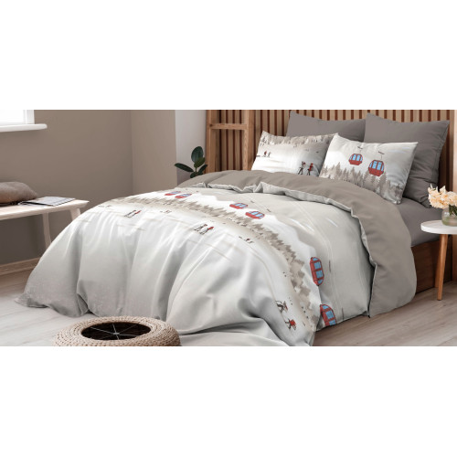 Tyrolienne Skiers motif housse de couette en coton double face | Ensemble simple et double avec taies d’oreiller coordonnées | L