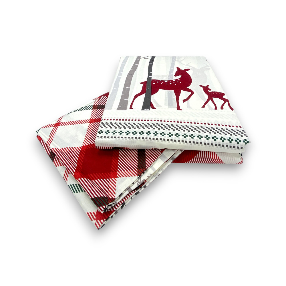 Housse de couette à motifs écossais Red Deer en coton double face | Lit double 255x200 cm avec 2 taies d’oreiller | Lavable