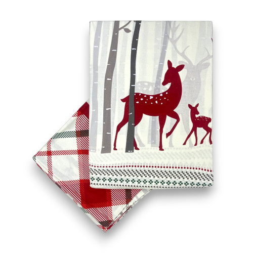 Red Deer Scottish Patterned Duvet Cover in Double-Sided Cotton | Double bed 255x200 cm with 2 pillowcases | Washable