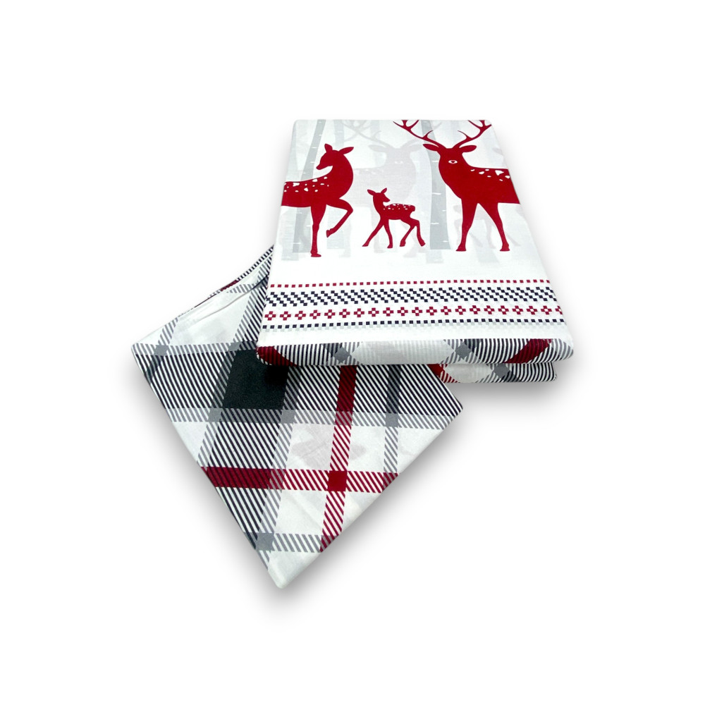 Funda nórdica de estampado escocés de ciervo rojo y tartán gris en algodón de doble cara | Doble 255x200 cm con 2 fundas de almo