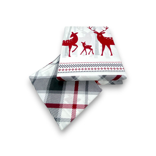 Funda nórdica de estampado escocés de ciervo rojo y tartán gris en algodón de doble cara | Doble 255x200 cm con 2 fundas de almo