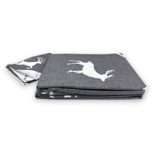 Contemporary Rustic Style Duvet Cover with White Deer on Grey Background | Double bed 255x200 cm | Double-sided cotton