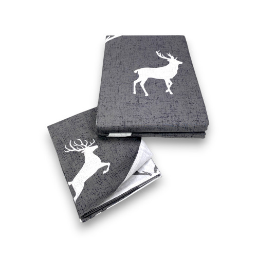 Contemporary Rustic Style Duvet Cover with White Deer on Grey Background | Double bed 255x200 cm | Double-sided cotton