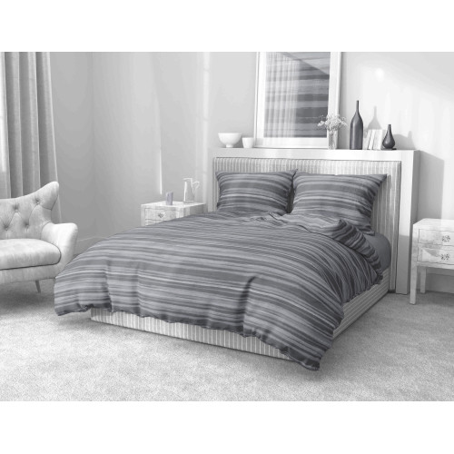 Housse de couette grise à rayures en microfibre douce | Main de pêche | Lavable à la machine | Fabriqué en Italie