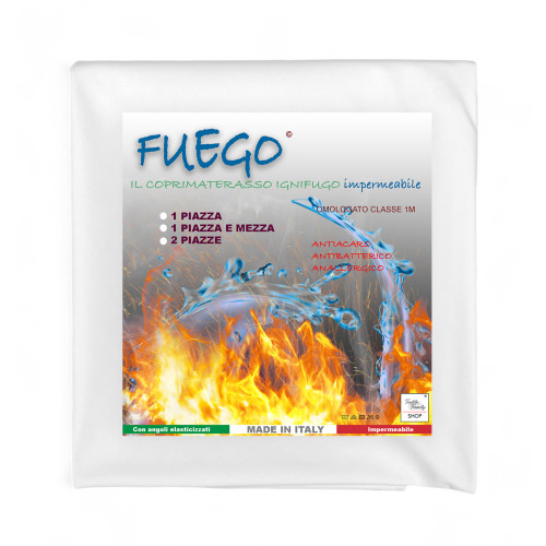 Waterproof mattress cover "FUEGO" anti-mite fireproof class 1, elastic, hotel line, made in Italy