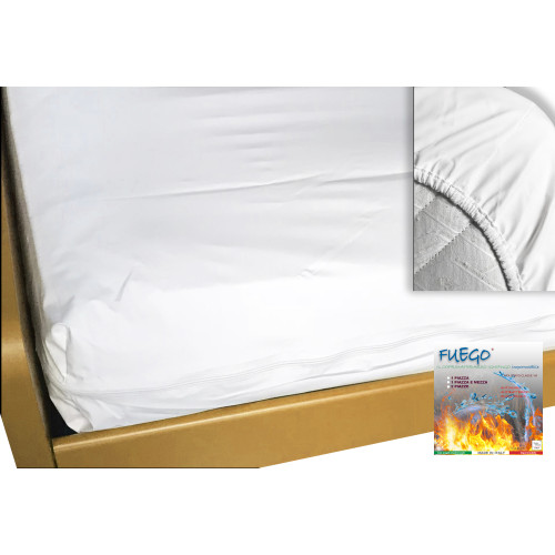 Waterproof mattress cover "FUEGO" anti-mite fireproof class 1, elastic, hotel line, made in Italy