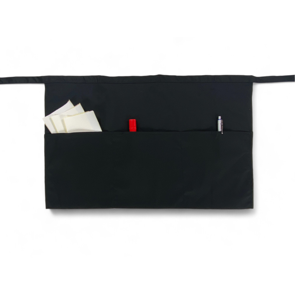 Black Waist Apron with Triple Gaspar Pocket, Cotton-Polyester Drill Fabric, Resistant, Made in Italy