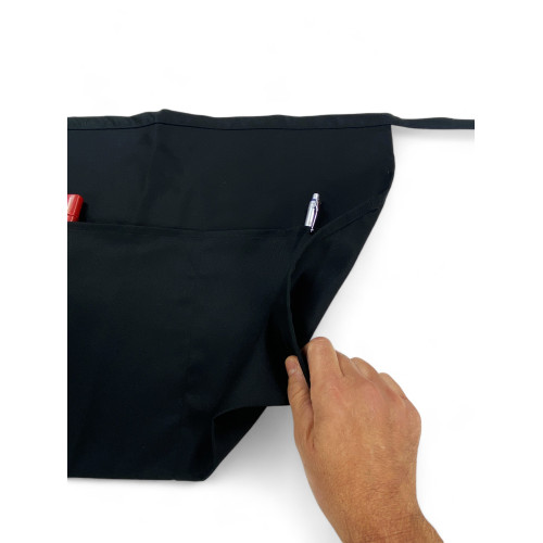 Schwarze Taillenschürze mit dreifacher Gaspar-Tasche, Baumwoll-Polyester-Bohrstoff, widerstandsfähig, Made in Italy