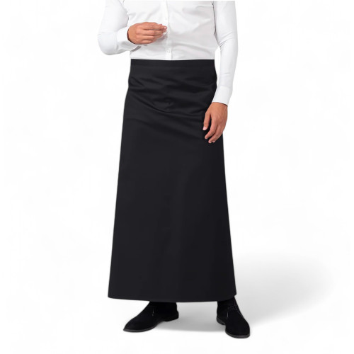 Long Black Barman Apron with Pocket, Polyester Drill Fabric, Resistant, Made in Italy