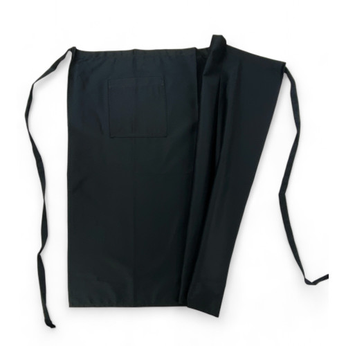 Long Black Barman Apron with Pocket, Polyester Drill Fabric, Resistant, Made in Italy