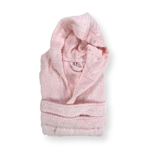 Light Pink Hi Tech Cotton Terry Bathrobe for Boy with Hood, 400 gr/sqm, Tex Family, Made in Italy