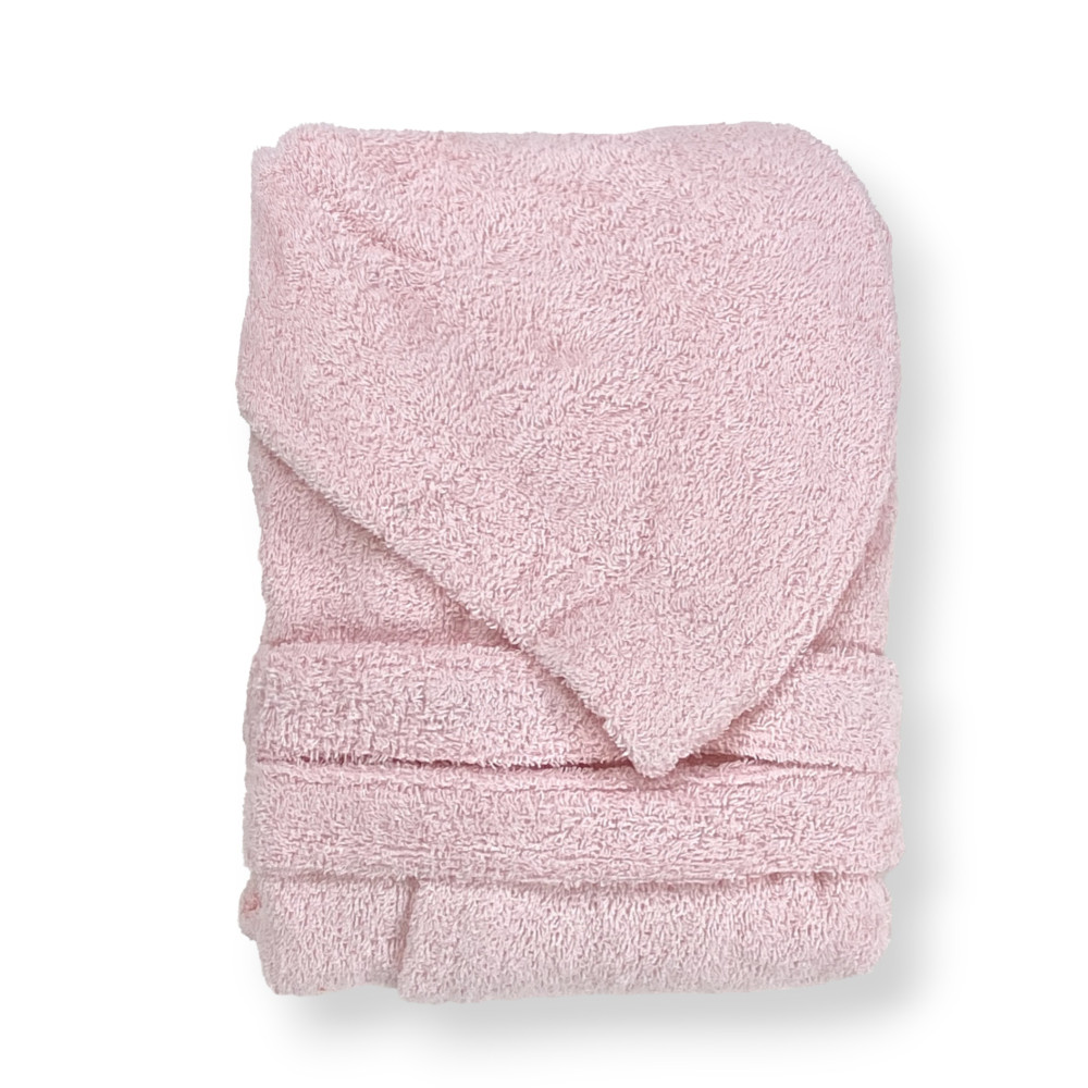 Accappatoio Rosa Chiaro Hi Tech in Spugna di Cotone per Bambino con Cappuccio, 400 gr/mq, Tex Family, Made in Italy