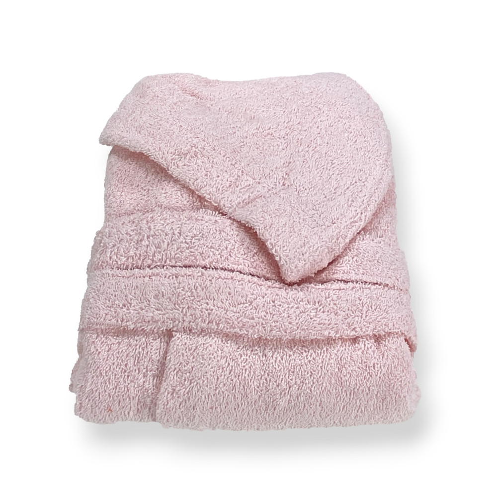 Accappatoio Rosa Chiaro Hi Tech in Spugna di Cotone per Bambino con Cappuccio, 400 gr/mq, Tex Family, Made in Italy
