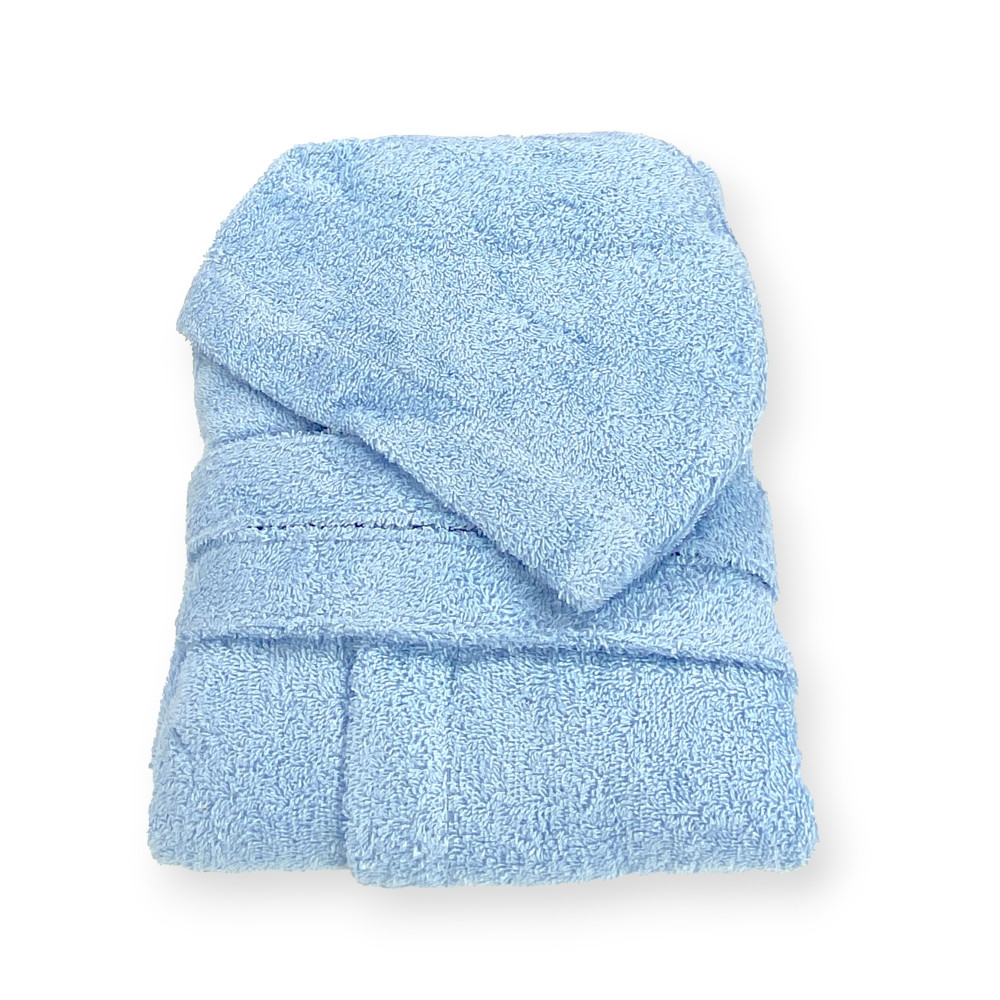 Accappatoio Azzurro Hi Tech in Spugna di Cotone per Bambino con Cappuccio, 400 gr/mq, Tex Family, Made in Italy