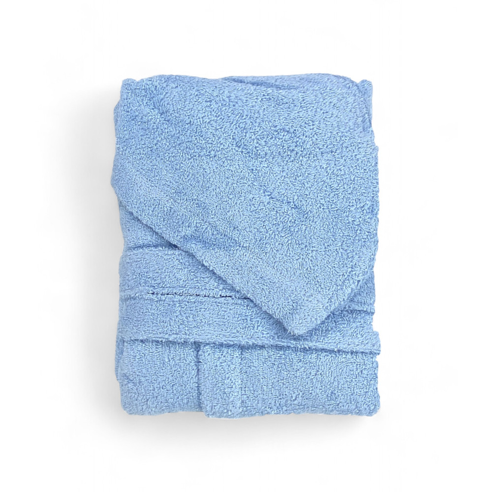 Hellblauer Bademantel aus Hi-Tech-Baumwollfrottee für Jungen mit Kapuze, 400 gr/m², Tex Family, Made in Italy