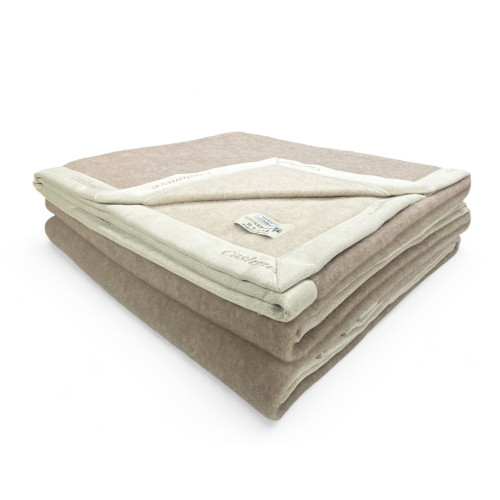Manta de cachemir peinado puro made in Italy - Suavidad y confort térmico, modelo bitono beige gris