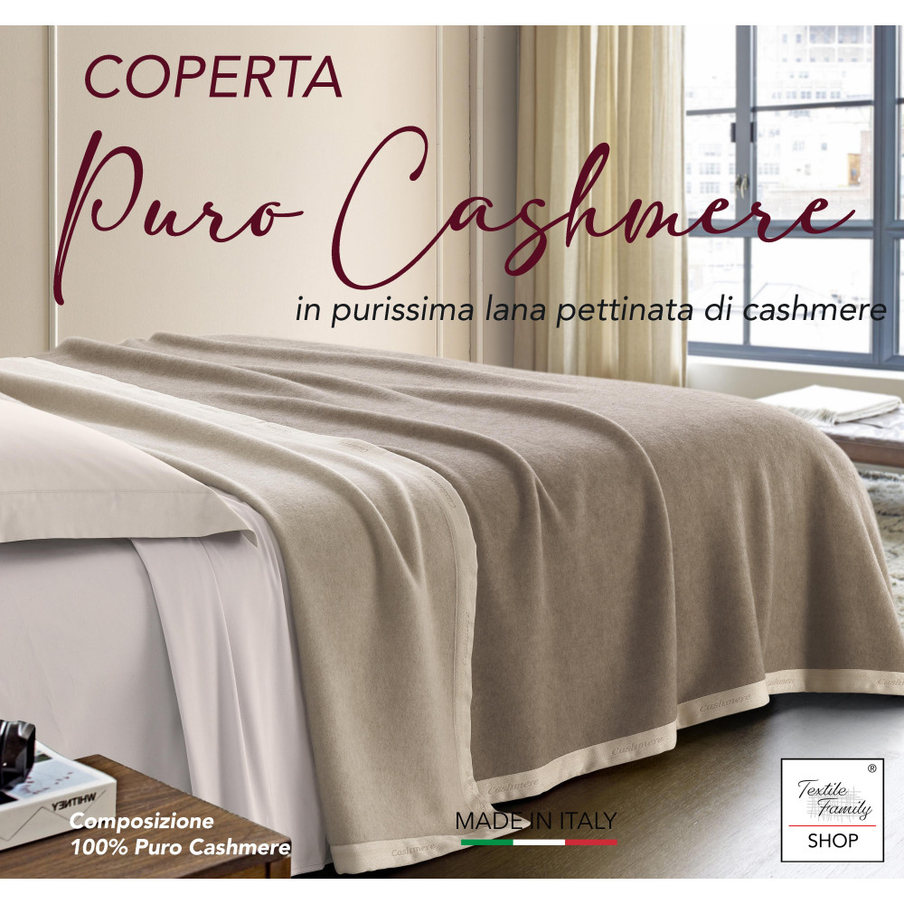 Coperta in Puro Cashmere Pettinato Made in Italy - Morbidezza e Comfort Termico, Modello Bicolore Grigio Beige