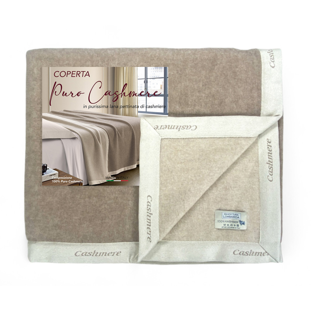 Couverture en pur cachemire peigné fabriquée en Italie - douceur et confort thermique, modèle bicolore beige gris