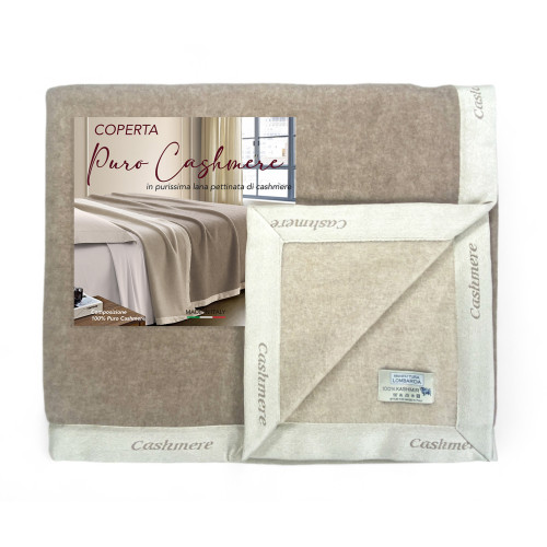 Couverture en pur cachemire peigné fabriquée en Italie - douceur et confort thermique, modèle bicolore beige gris