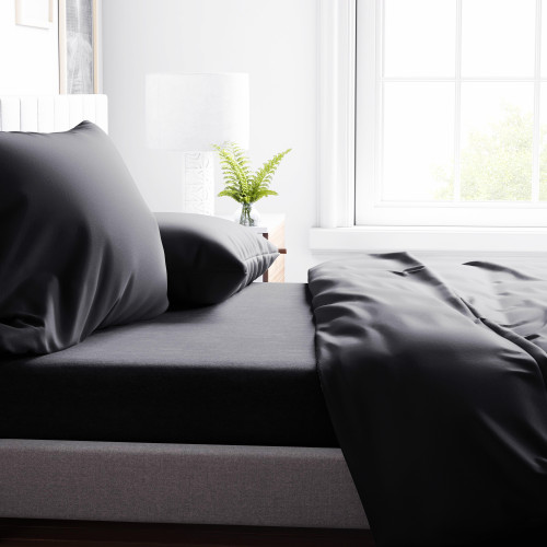 JUEGO DE SÁBANAS en microfibra suave TINTA Negro Doble 2 CUADRADOS sin plancha