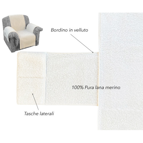 Housse de fauteuil en pure laine mérinos fabriquée à la main Made in Italy, avec poches latérales et élastique, cadeau parfait p