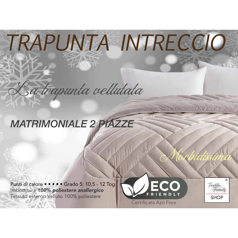 Cálido y suave edredón de invierno doble efecto pluma "Intreccio", en terciopelo de lujo, acolchado 280g, 260x260 cm