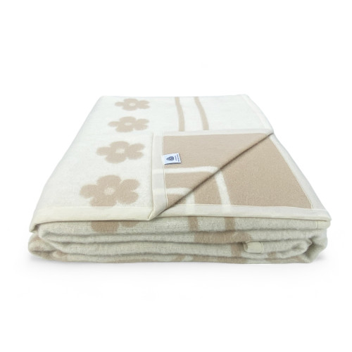 Coperta bicolor Fiore in pura lana vergine marchiata, doppia faccia, nocciola chiaro/scuro, Made in Italy