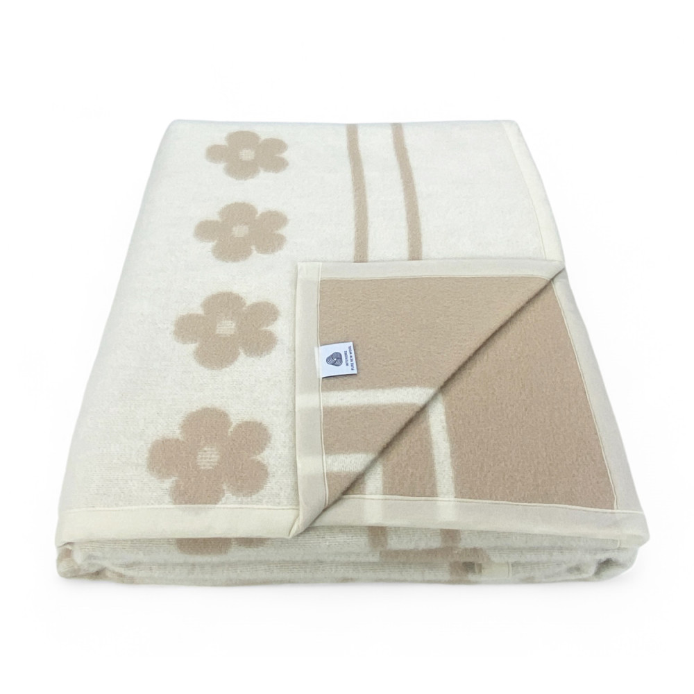 Two-tone Fiore blanket in pure branded virgin wool, double-sided, light/dark hazelnut, Made in Italy