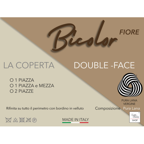 Couverture Fiore bicolore en pure laine vierge de marque, double face, noisette clair/foncé, Made in Italy
