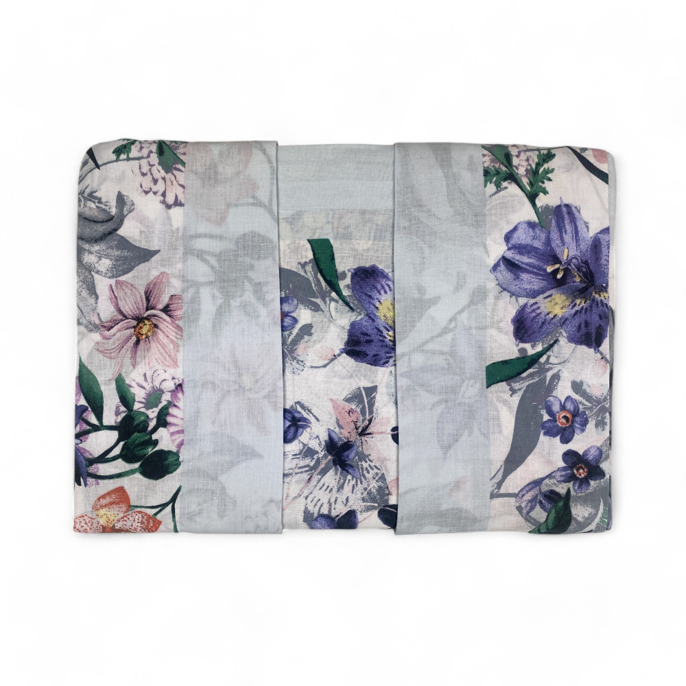 MAXI Juego de Cama Doble de Puro Algodón - Diseño Floral "Giorgia Azzurro" Color Azul Claro