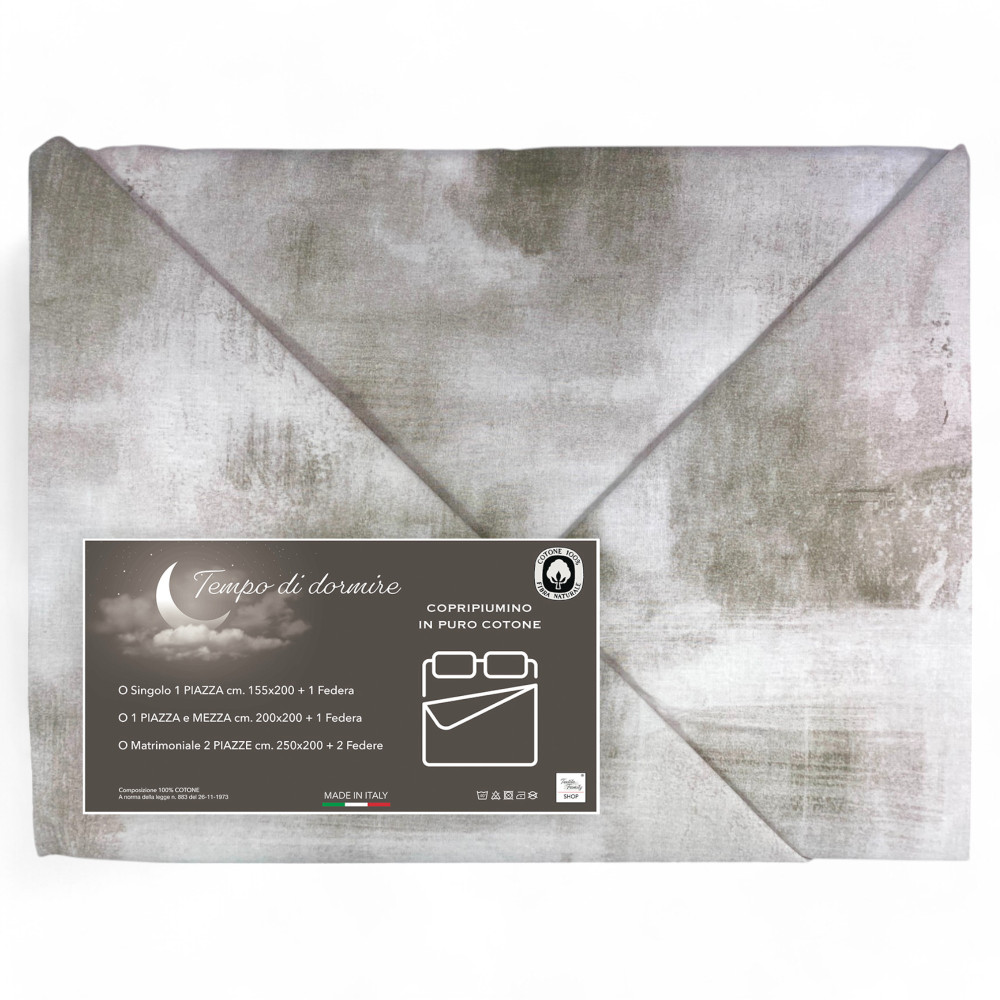 Funda nórdica de algodón beige Sleep Time, Made in Italy, Diseño abstracto, Solapa antideslizante, Lavable a máquina