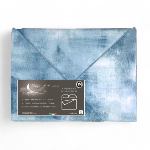 Copripiumino in Cotone Tempo di Dormire Azzurro, Made in Italy, Design Astratto, Patella Antiscivolo, Lavabile in Lavatrice